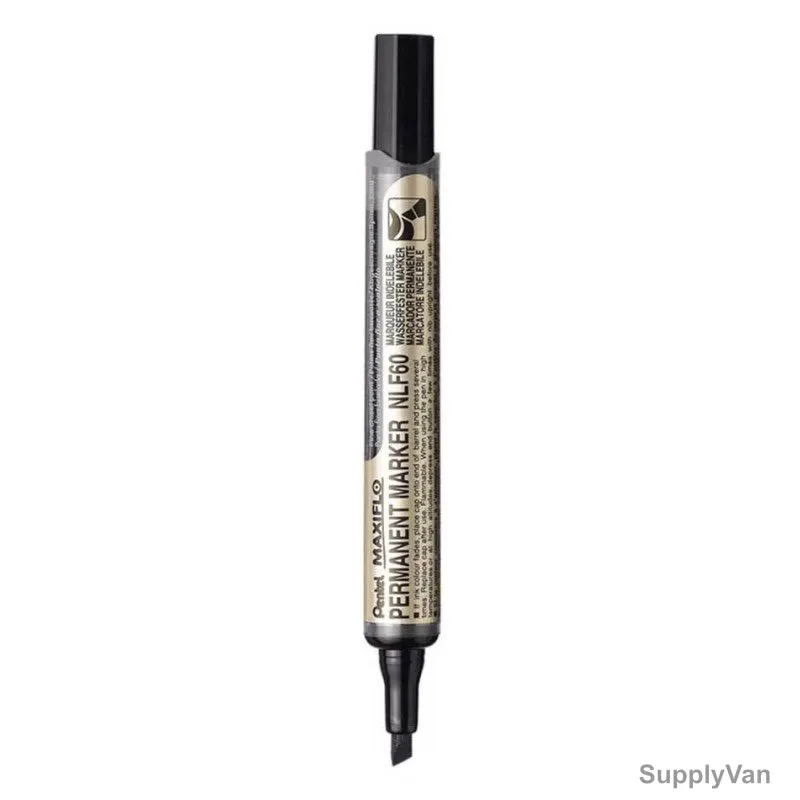 Pentel Permanent Marker, PE-NLF60-A, Maxiflo, 2.5-7MM, Black, 12 Pcs/Pack