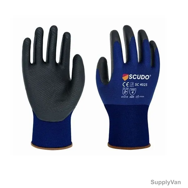 Scudo Fleximax Nitrile Foam Coated Gloves, SC-4025, L, Blue/Grey