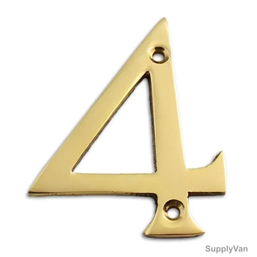 Brass Plated House Door Number "4", KT-1755, 2 Inch, Aluminium, Gold
