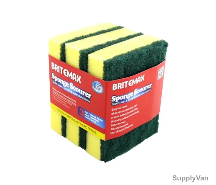 Britemax Sponge Scourer, BM 270 SS3P, Yellow and Green, PK3