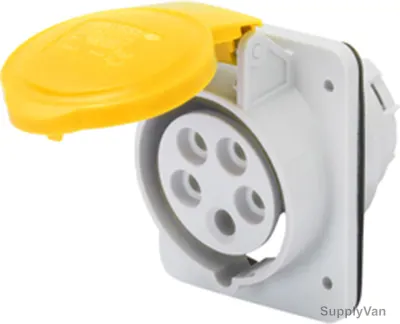 Gewiss 10 Deg Flush Mount Socket Outlet, GW62201H, IP44, 16A, 2P+E, White-Yellow