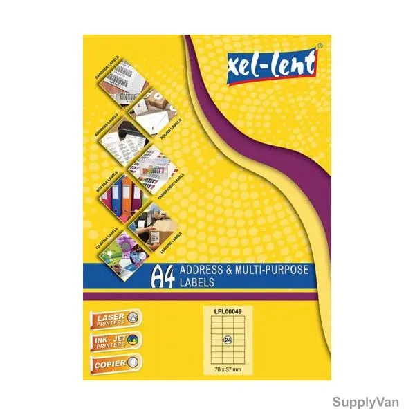 Xel-lent Multi-Purpose Labels, LFL00049, A4, 24 Labels, White, 100 Sheets/Pack