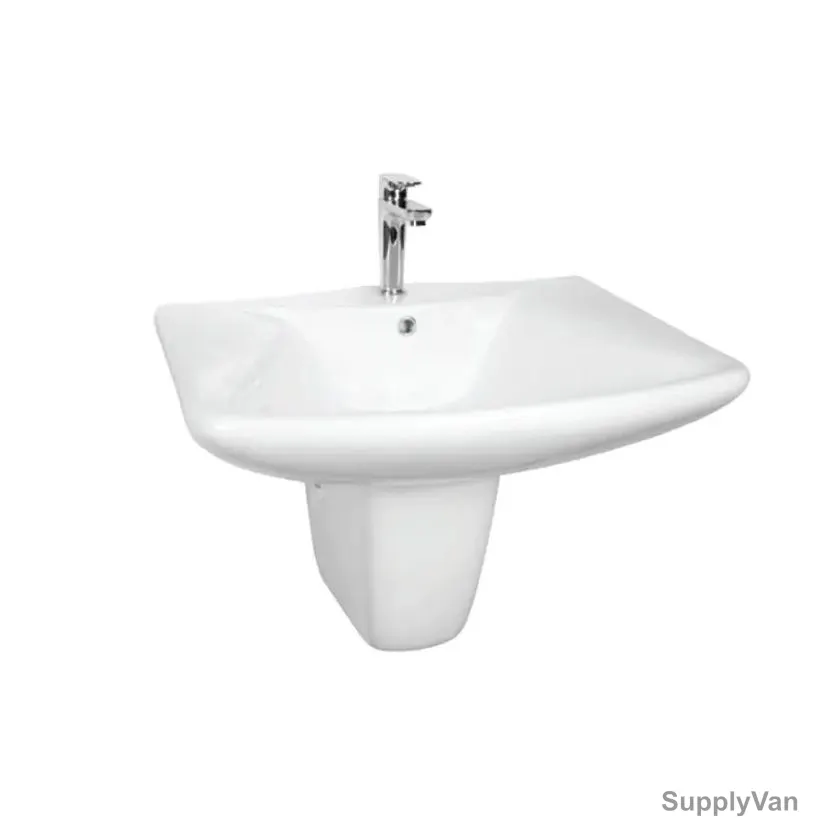 Milano Wall Mounted Wash Basin With Semi Pedestal, 269-A, Ceramic, 51.5CM Width x 66CM Length, White 2 Pcs/Set