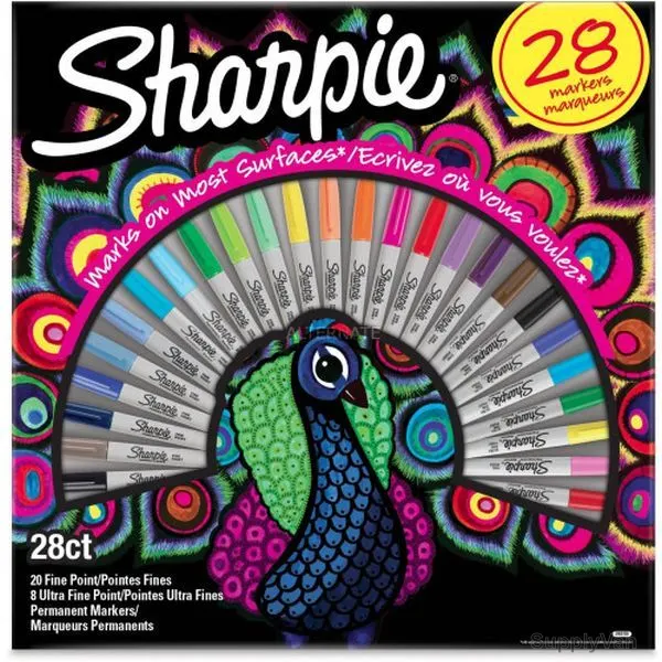 Sharpie Peacock Pack Permanent Marker, SP-2058158, 0.9MM Tip Size, Assorted Colors, 28 Pcs/Set
