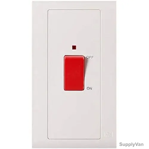 Mk DP Switch With Neon, MV5215NWHI, Essential, Polycarbonate, 2 Gang, 45A, White