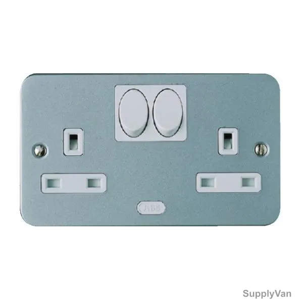 ABB Single Pole Switch Socket, CSOM213, Metal Clad, 2 Gang, 13A