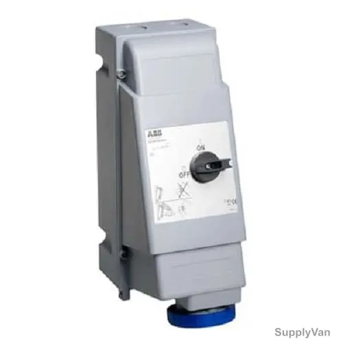 Abb Heavy Duty Vertical Switched Interlocked Socket Outlet, 263MVS6WH, 200-250V, IP67, 63A, 2P+E, Blue