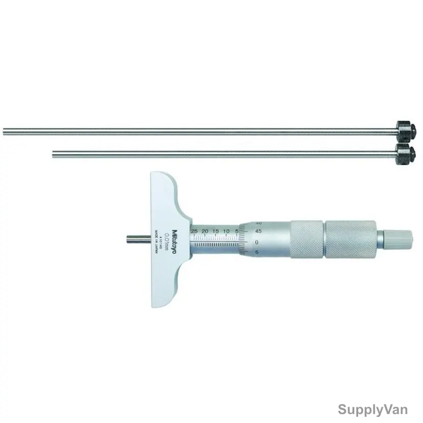 Mitutoyo Interchangeable Rods Depth Micrometer With Calibration Certificate, 129-110, 0-75MM Range