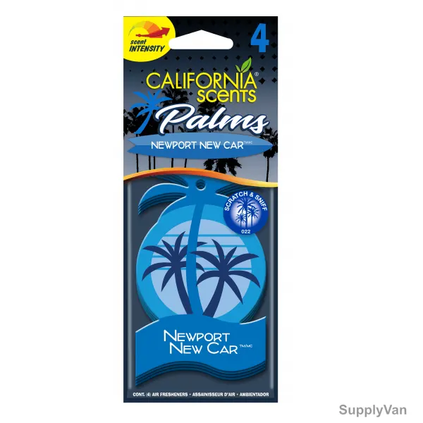California Scents Palms Paper Air Freshener, CS301233400, Newport New Car, 4 Pcs/Pack