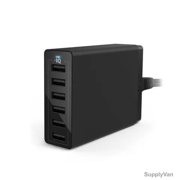 Anker USB Wall Charger, A2123L21, 60W, 12A, 6 Ports, Black