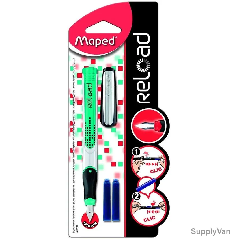 Maped Reload Fountain Pen With Ink Killer Blister, MD-222213, Stainless Steel Nib, Multicolor