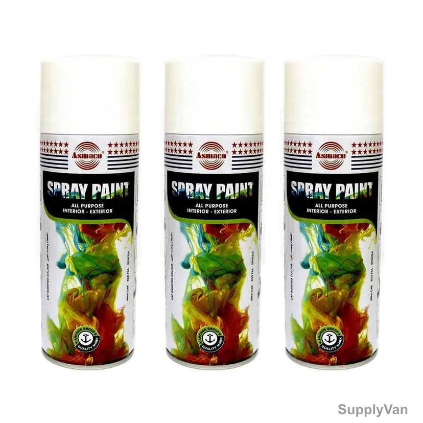 Asmaco All Purpose Interior and Exterior Spray Paint, 400ML, White, 3 Pcs/Pack