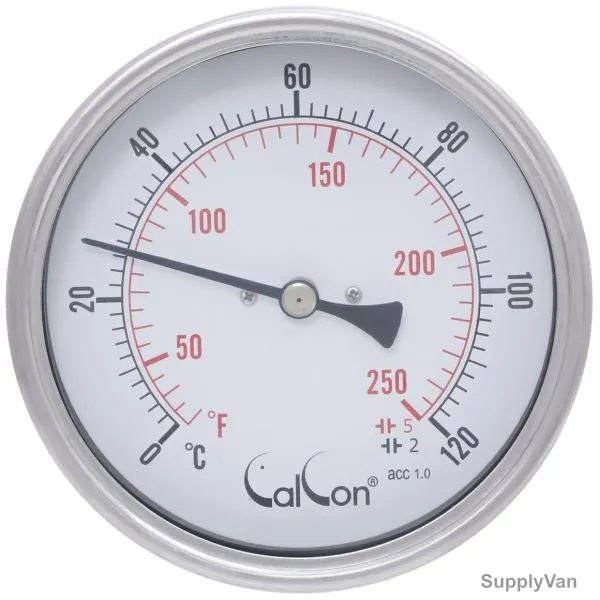Calcon Bi-Metal Temperature Gauge, CCTB18D, 100x150MM, 1/2 Inch, NPT, 0-120 Deg. C