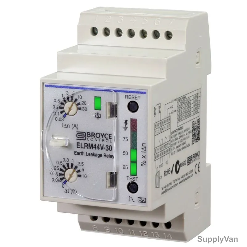 Broyce Control Type A Earth Leakage Relay, ELRM44V-30, DIN Rail, 44MM