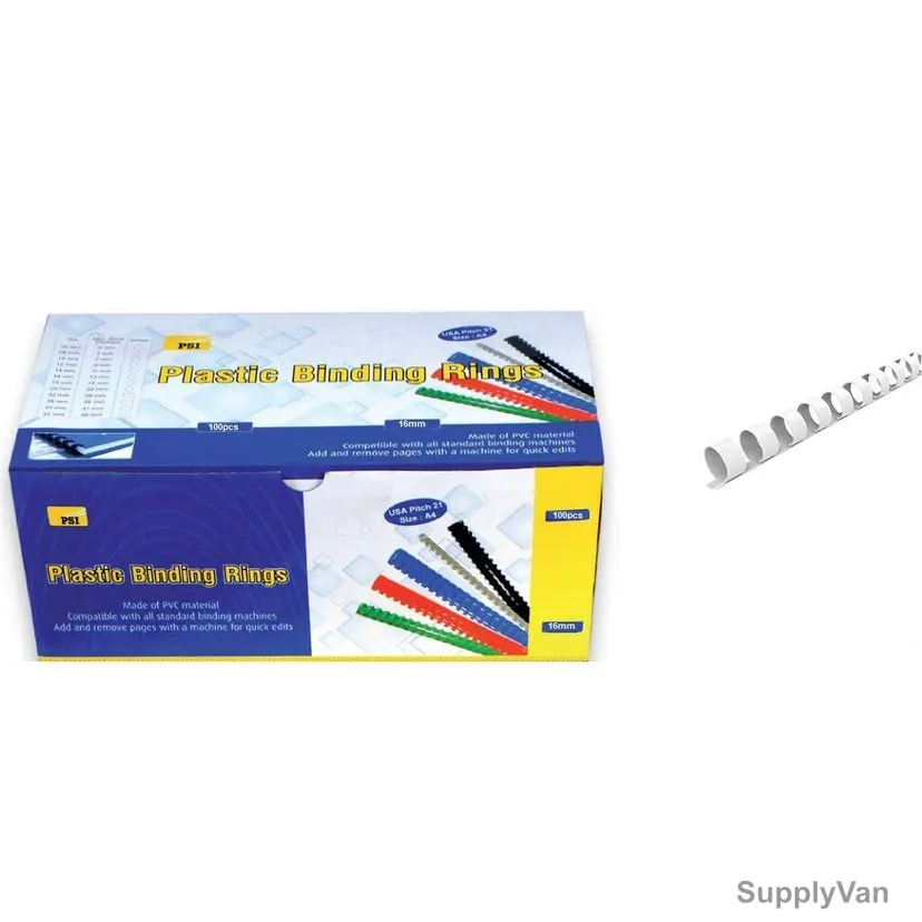 PSI Binding Ring, PSBR16WH, Plastic, 145 Sheets, 16mm, White, 100 Pcs/Pack