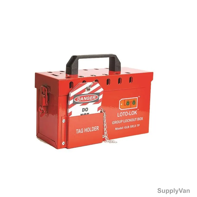 Loto-Lok Group Lock Box With Tag Pocket, GLB-SR13-TP, Powder Coated Steel, 255 x 105MM, Red — image 1