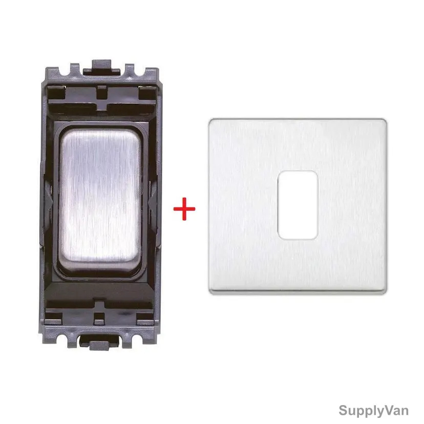 Mk Single Pole Intermediate Grid Switch With 1 Module Frontplate, K4893BSSB+K24331BSS, 1 Gang, 20A, Brushed Stainless Steel, 2 Pcs/Set