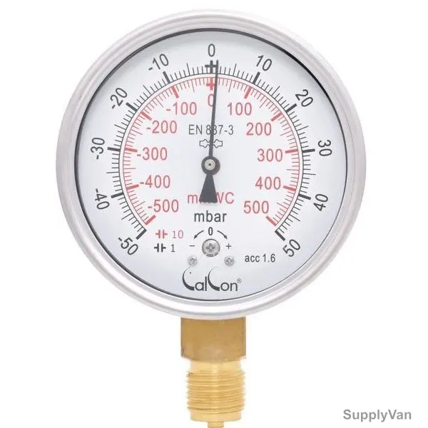 Calcon Capsule Pressure Gauge, CC98A, 100MM, 1/2 Inch, BSP, -50-50 Mbar