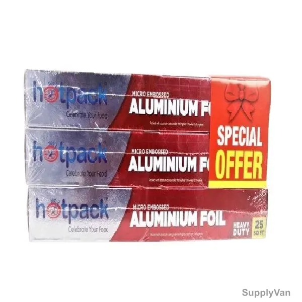Hotpack Micro Embossed Aluminium Foil, OPAF25SQFT1X3, 30CM Width x 25 SQ. FT. Length, 3 Rolls/Pack