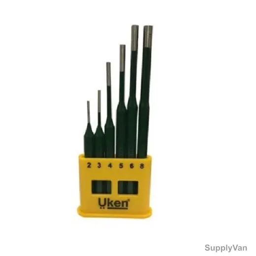 Uken Pin Punch Set, U1400, 2-8MM, CrV Steel, 2 x 115MM, 6PCS