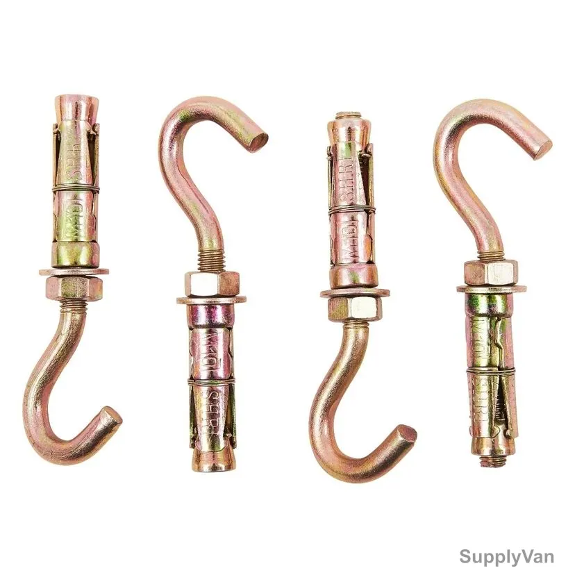 Rawl Bolt Cup Hook Set, Metal, Brass, 8 Pcs/Set