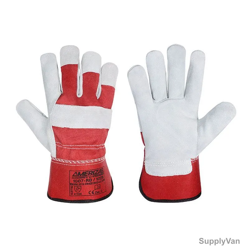 Ameriza Single Palm Rigger Gloves, 1007-RD-1026, Leather, 10.5 Inch, Red/White, 12 Pairs/Pack
