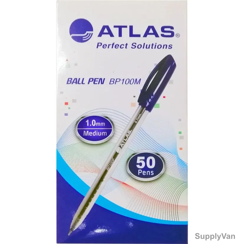 Atlas Ball Point Pen, AS-BP100M-BE-50P, 1.0MM Tip, Blue, 50 Pcs/Pack