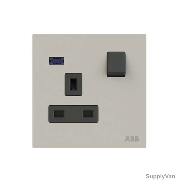 ABB Single Pole Switched Socket With LED, AM23486-DU, Millenium, 1 Gang, 13A, Dune Sand