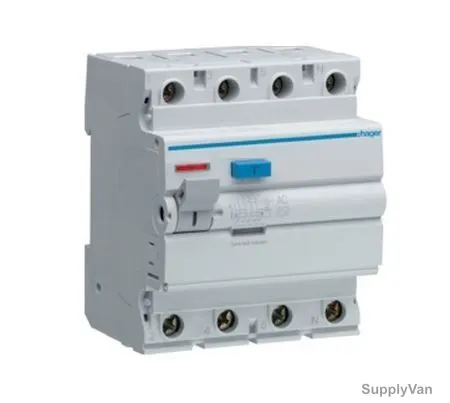 Hager Residual Current Circuit Breaker, CE464J, 4P, 100mA, 63A