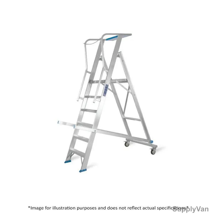 Topman Rolling Warehouse Ladder, RWAL14, Aluminium, 13+1 Steps, 150 Kg Loading Capacity