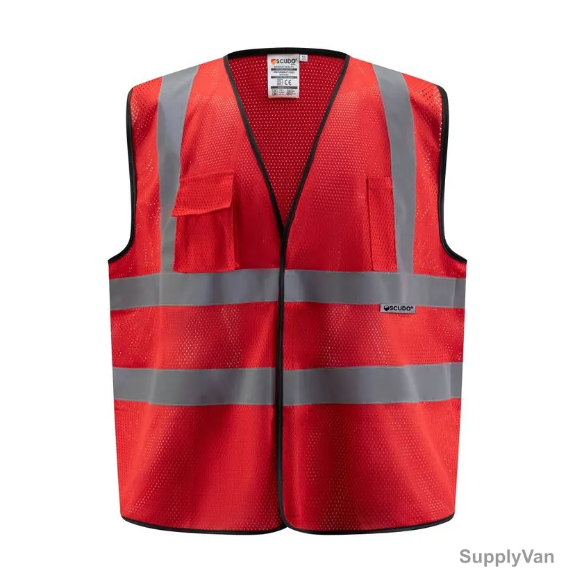 Scudo Nova Safety Vest, NV2032, Polyester, L, Red