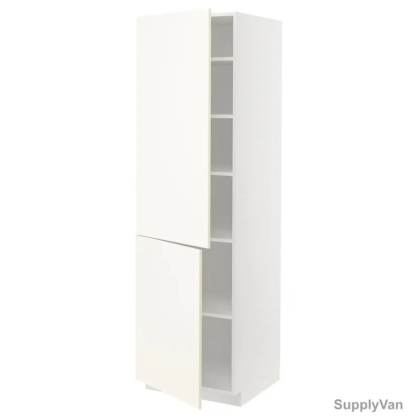 Double Door High Cabinet With Shelves, 200CM Height x 60CM Width x 60CM Length, White