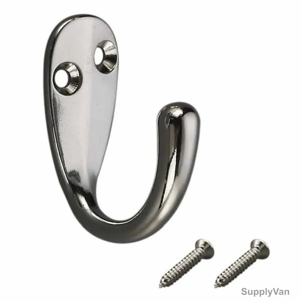 Robustline Wall Mounted Single Coat Hook, Chrome Plated Metal, 33 x 14MM, 5 Pcs/Pack