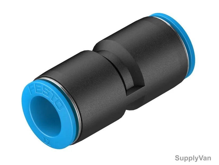 Festo Push-In Connector, QS-12, Stainless Steel/NBR, 14 Bar, 11MM Nominal Width