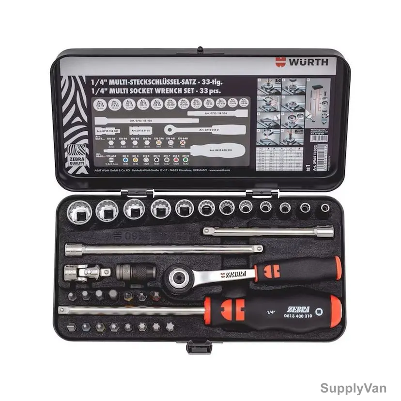 Wurth Multi-Socket Wrench Set, 096511032, Zebra, 1/4 Inch, 33 Pcs/Set