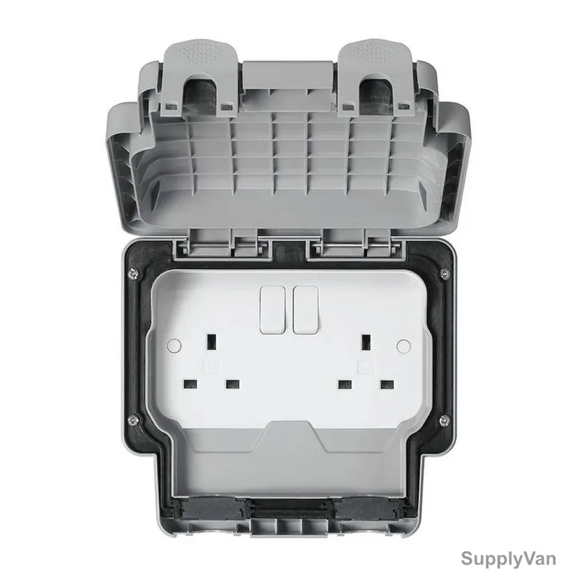 Schneider Electric Weatherproof Double Switched Socket, IP66, 2 Gang, 13A