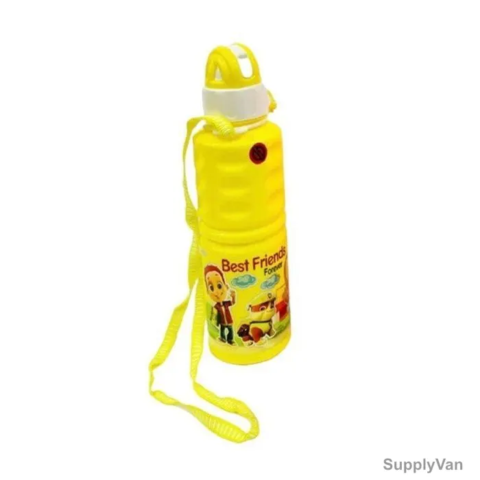Cartoon Character Design Water Bottle With Strap, Plastic, Yellow