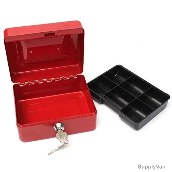 Cash Box With Safety Lock, Stainless Steel, 15 x 11.5CM, Red