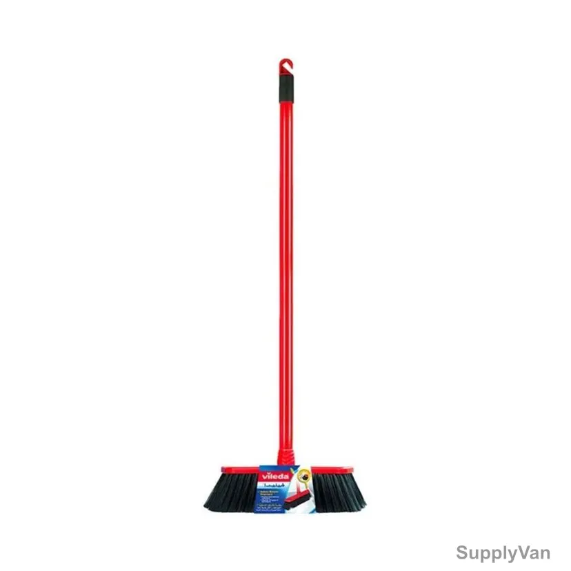 Vileda Standard Indoor Floor Broom with Stick, Black/Red