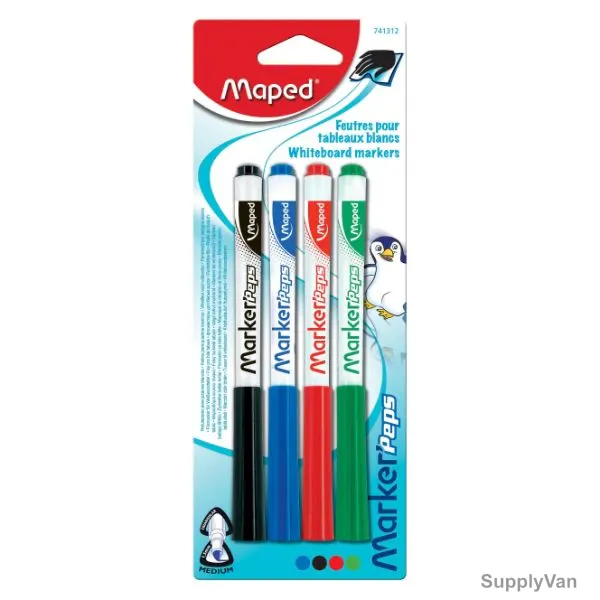 Maped White Board Marker, MD-735047, Bullet Tip, Assorted Colors, 4 Pcs/Set