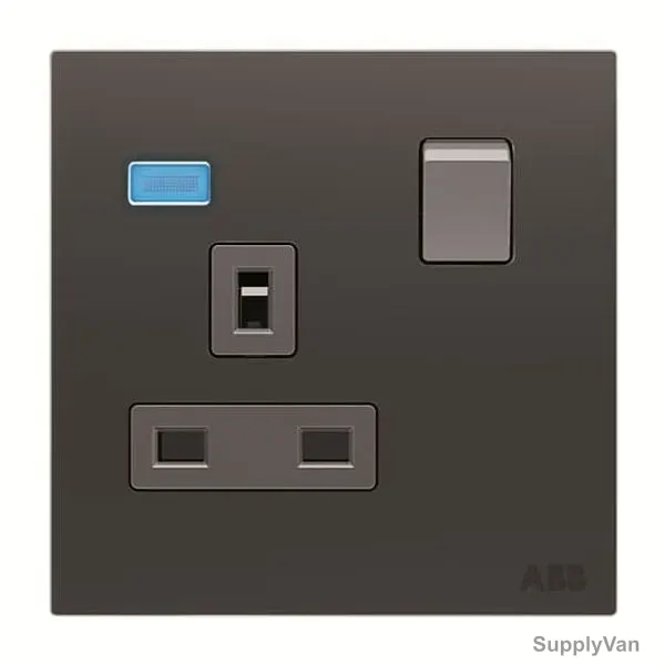 ABB Single Pole Switched Socket With LED, AM23486-SB, Millenium, 1 Gang, 13A, Silk Black