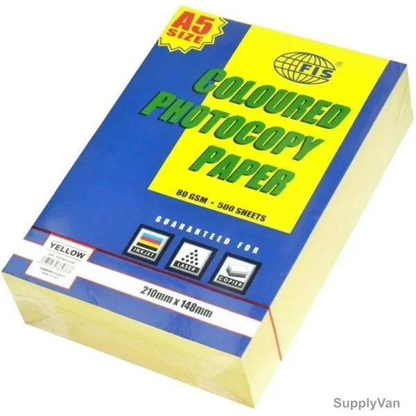 FIS Color Photocopy Paper, A5, 80 GSM, Yellow, PK500
