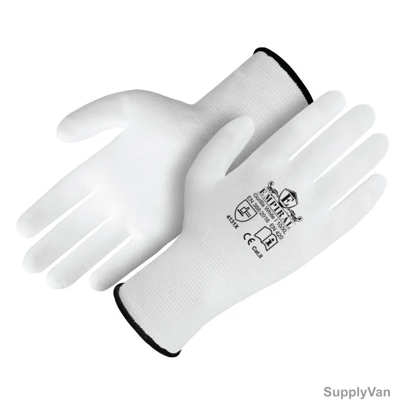 Empiral PU Palm Coated Gloves, Gorilla White I, M, White