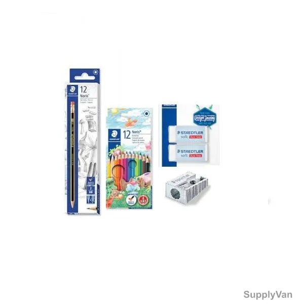 Staedtler Noris Club 144-NC12 Color Pencil Set With Eraser and Sharpener, STP-PACK-254, Assorted Colors, 27 Pcs/Set