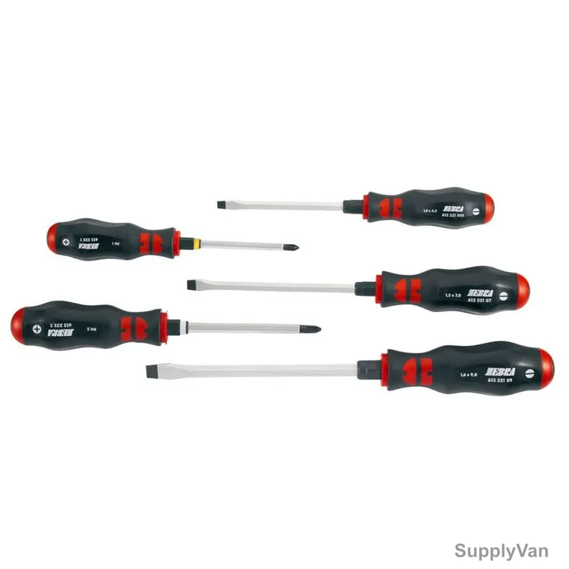 Wurth Mechanical Phillips/Slotted Screwdriver Set, 061393225, Zebra, 5 Pcs/Set