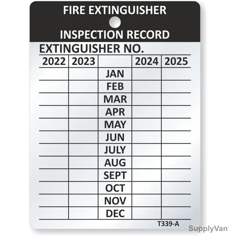 SmartSign 4 Year Record Fire Extinguisher Tag, TG-339-A, Aluminium, 25 mil Thk, 10 Pcs/Pack