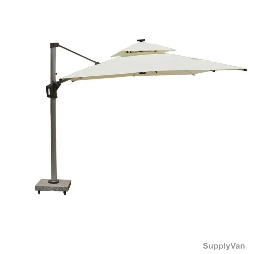 Outdoor Cantilever Patio Umbrella With Wheeled Granite Base, 290CM Width x 290CM Length, 275CM Height, Beige — image 1