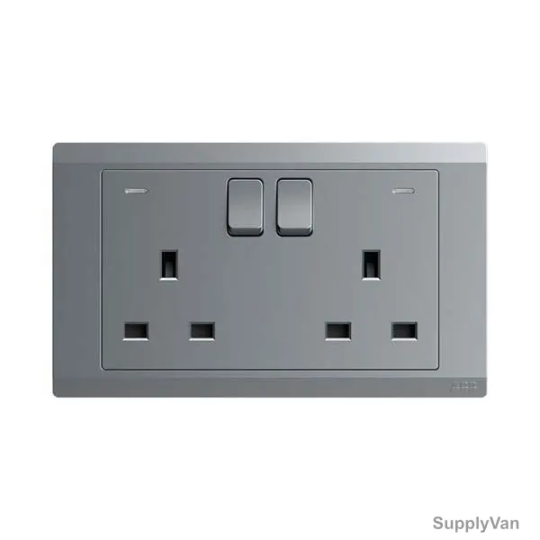 Abb Double Pole Switch Socket With Neon, BL240-G, Inora, 2 Gang, 13A, Classic Grey — image 1