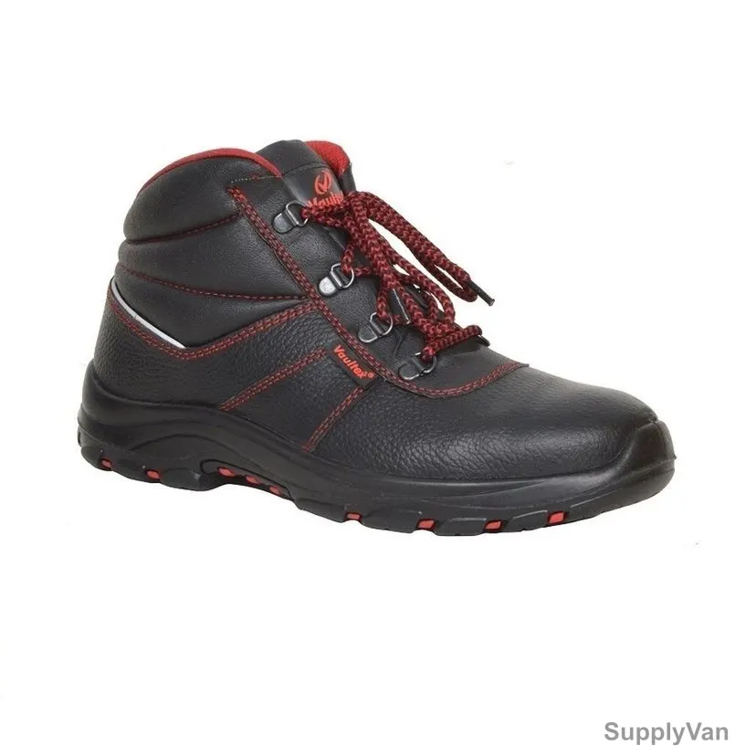 Vaultex Steel Toe High Ankle Safety Shoes, MDJ, Genuine Leather, S3 HRO, Size40, Black