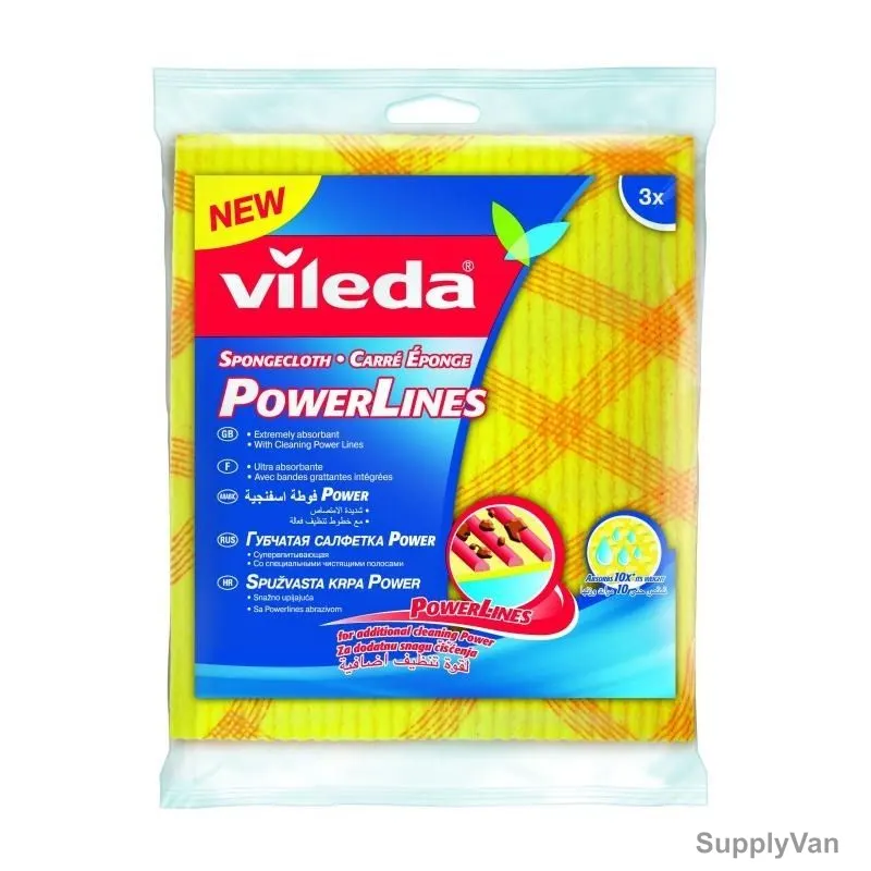 Vileda Power Wiping Sponge Cloth, VLDW139301, Yellow, PK3
